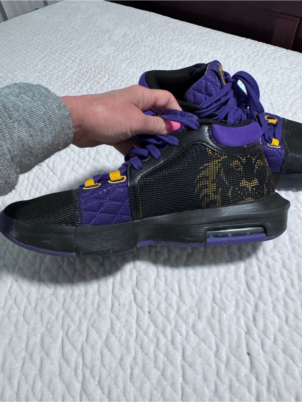 Nike Kids Black, Purple & Yellow Basketball Sneakers - Picture 3 of 6